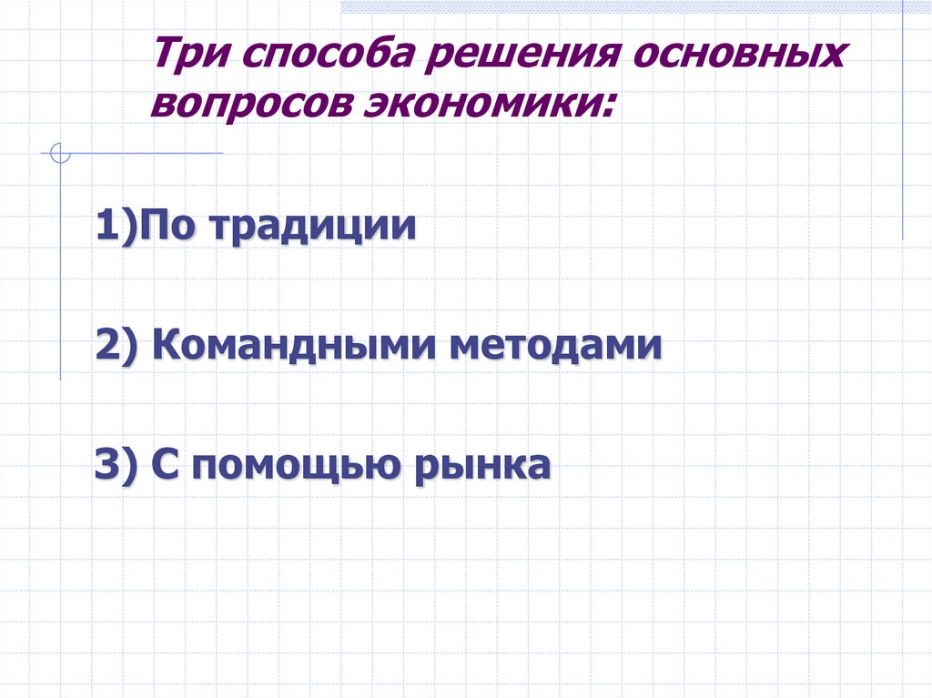 Три способа решения основных вопросов экономики: