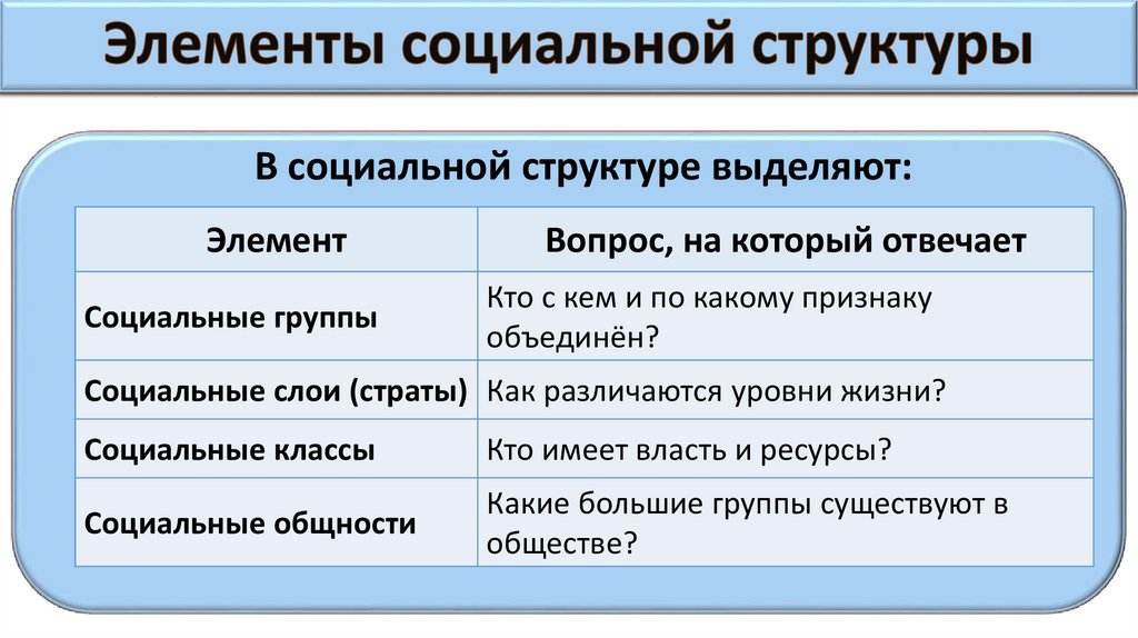Элементы социальной структуры