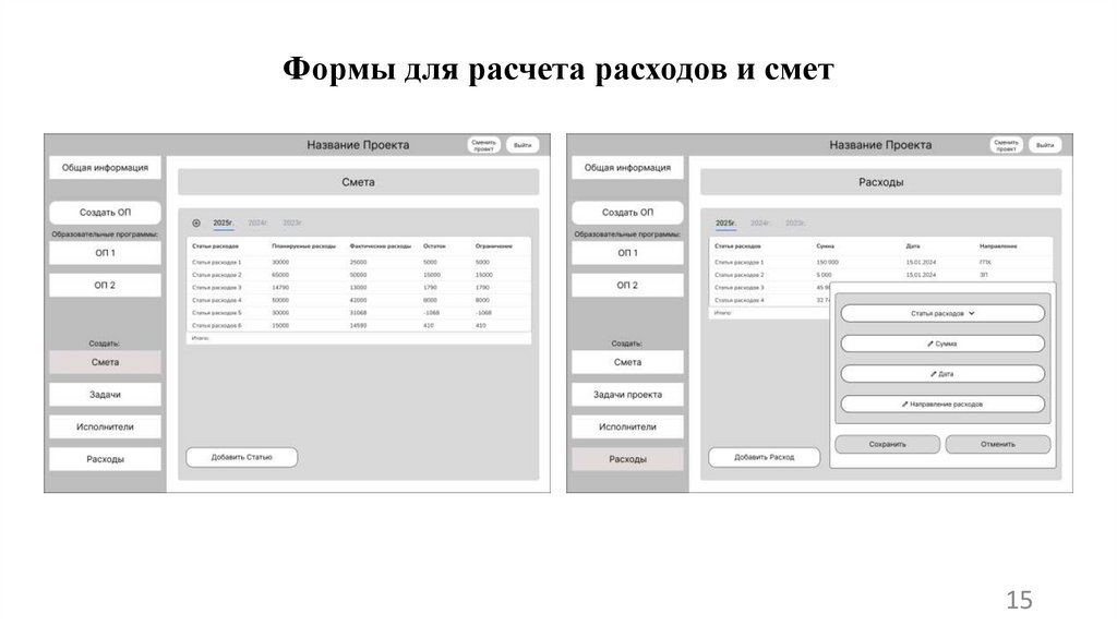 Формы для расчета расходов и смет