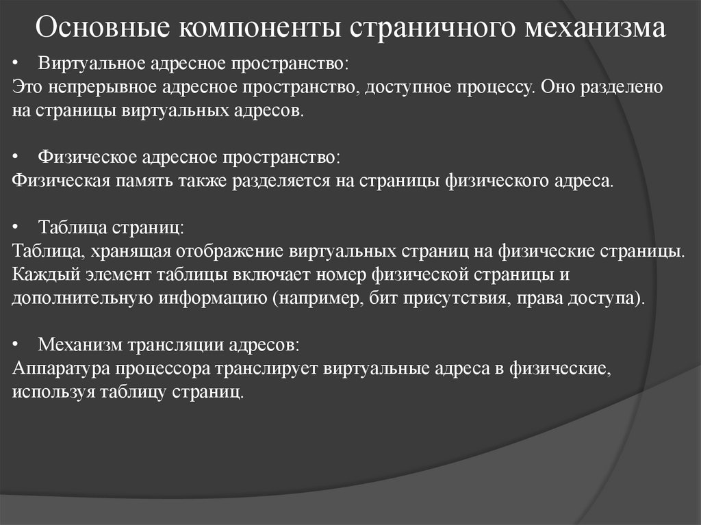 Основные компоненты страничного механизма