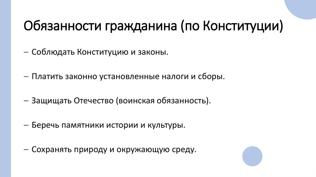 Обязанности гражданина (по Конституции)