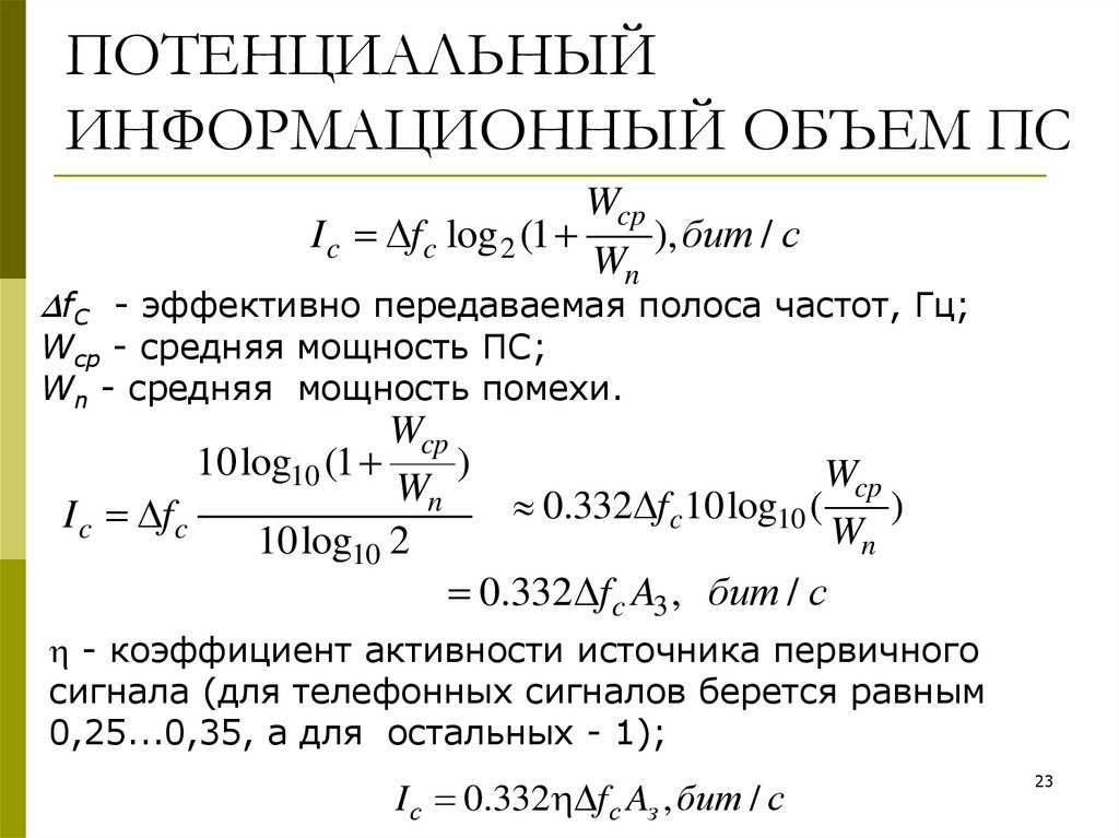 ПОТЕНЦИАЛЬНЫЙ ИНФОРМАЦИОННЫЙ ОБЪЕМ ПС