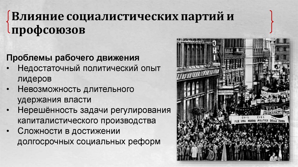 Влияние социалистических партий и профсоюзов