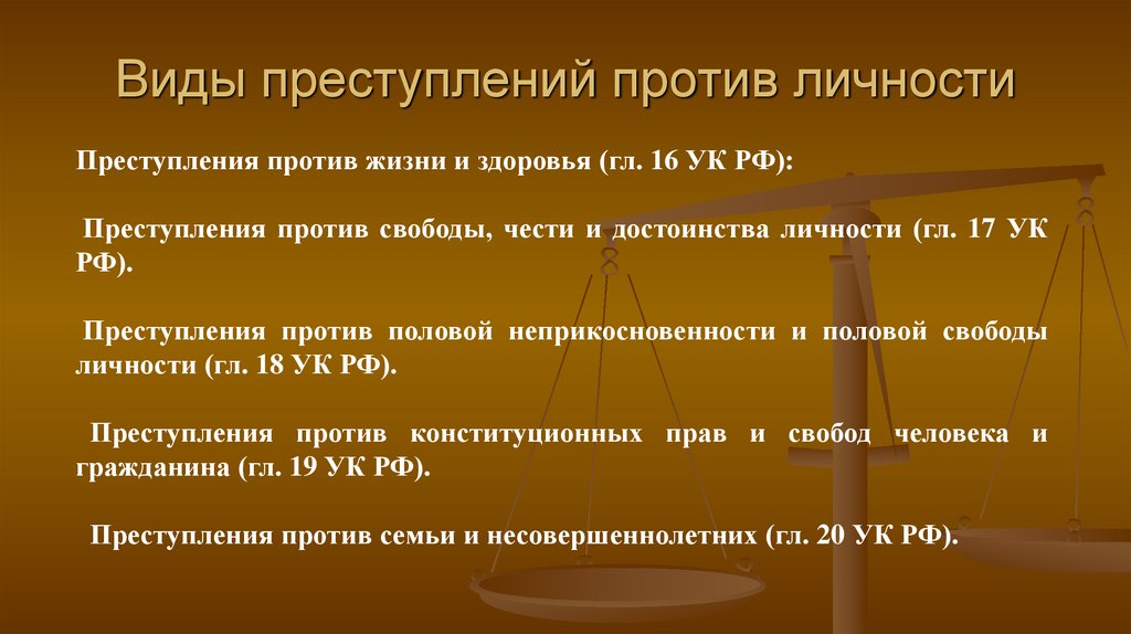 Виды преступлений против личности