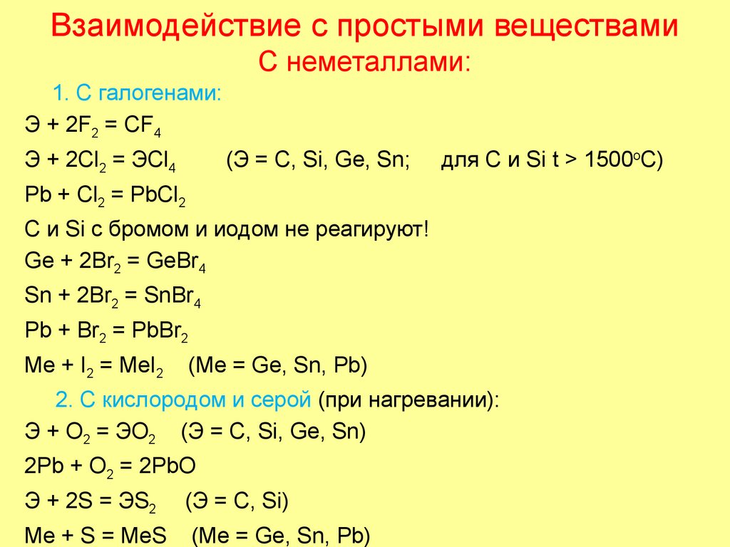 Взаимодействие с простыми веществами С неметаллами: