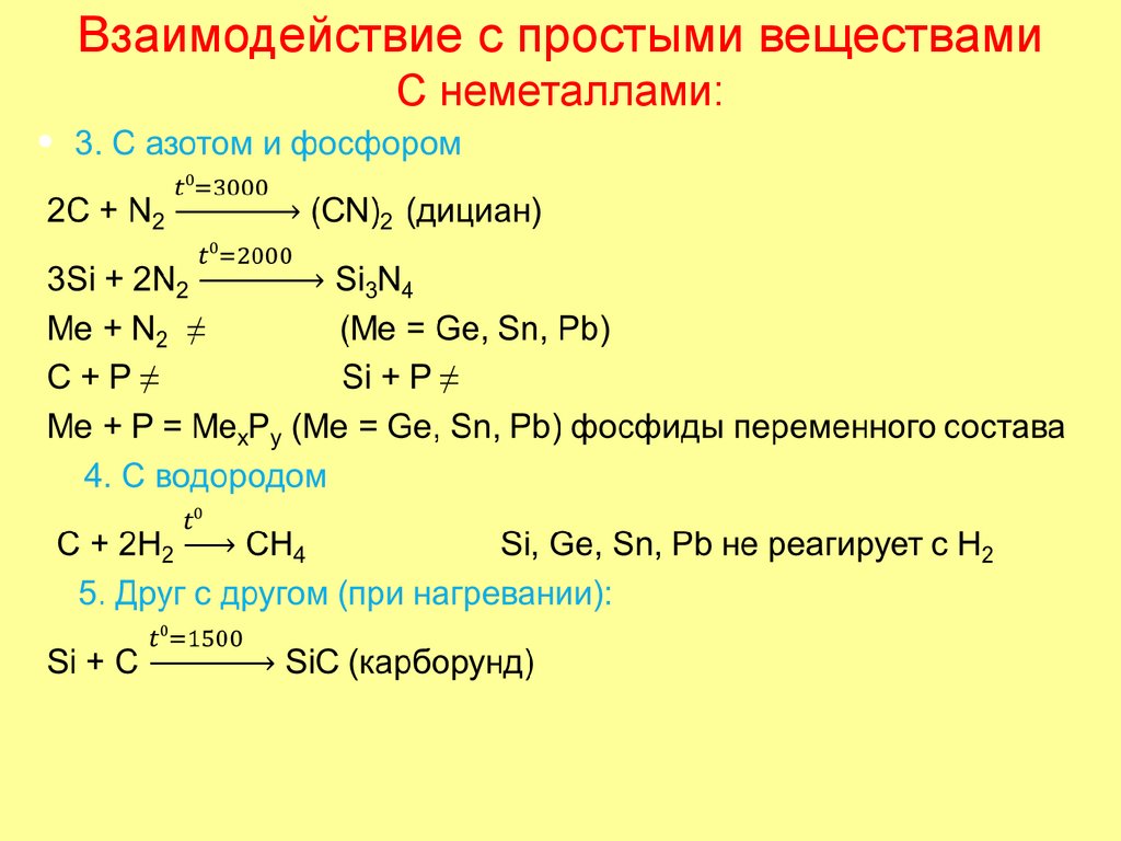 Взаимодействие с простыми веществами С неметаллами: