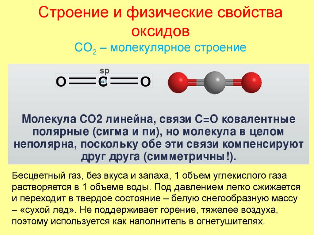 Строение и физические свойства оксидов СO2 – молекулярное строение