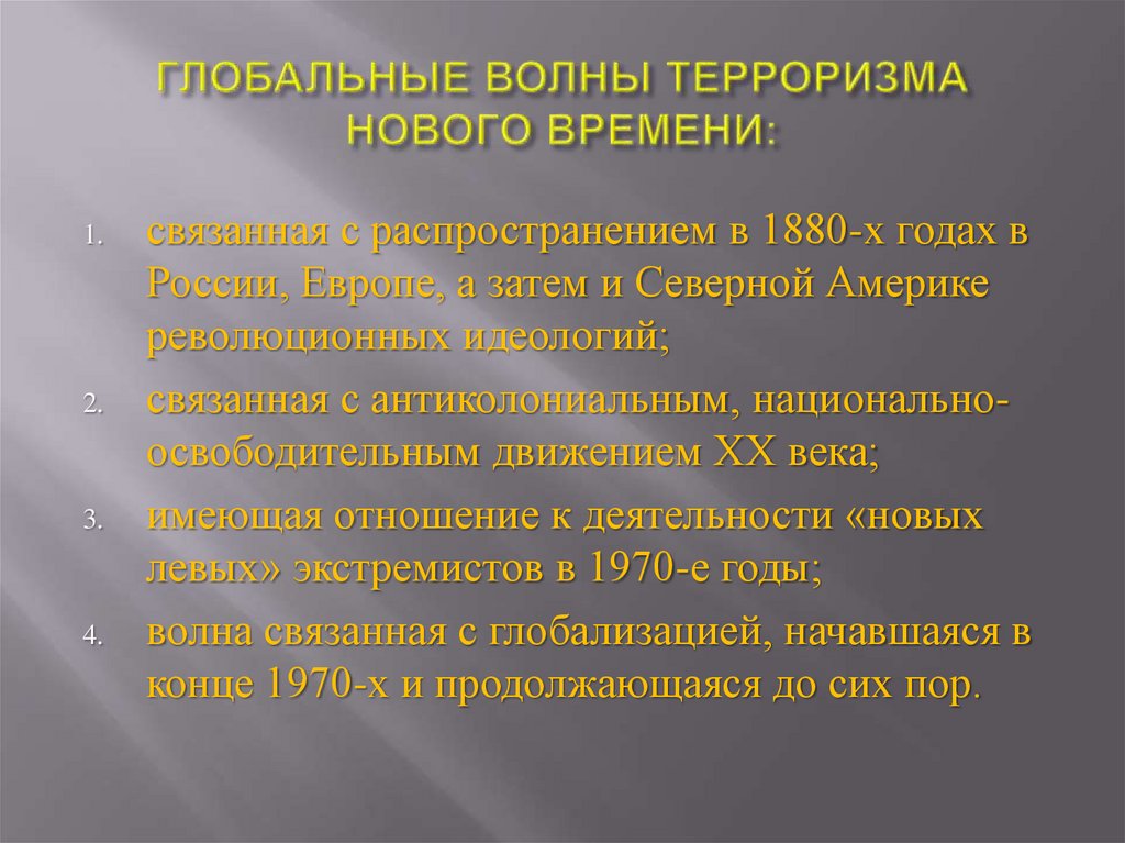 ГЛОБАЛЬНЫЕ ВОЛНЫ ТЕРРОРИЗМА НОВОГО ВРЕМЕНИ: