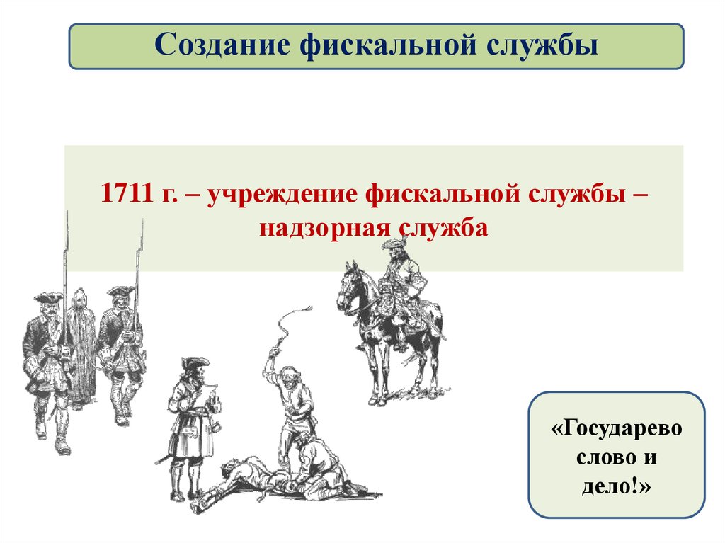 1711 г. – учреждение фискальной службы – надзорная служба