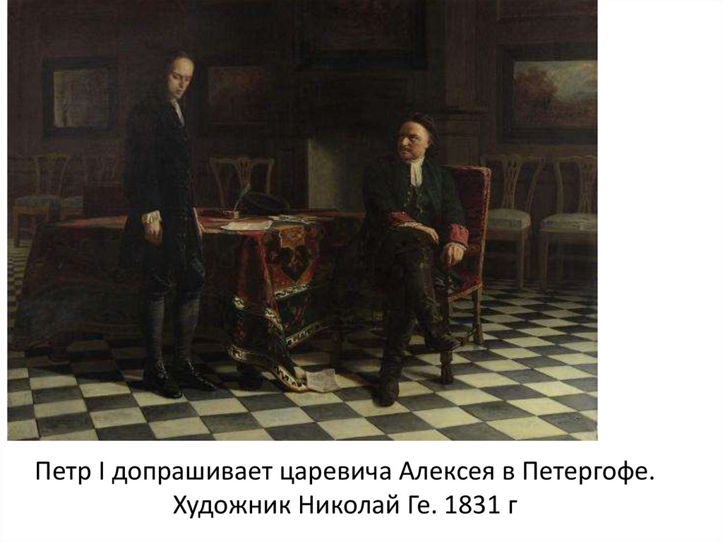 Петр I допрашивает царевича Алексея в Петергофе. Художник Николай Ге. 1831 г
