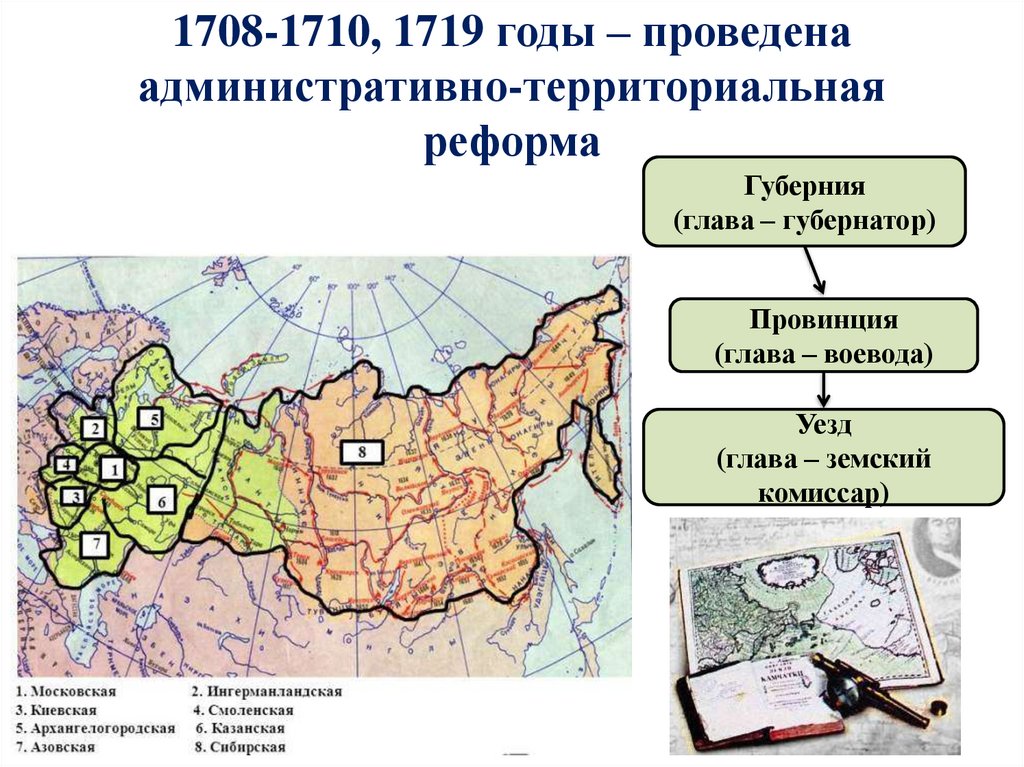 1708-1710, 1719 годы – проведена административно-территориальная реформа