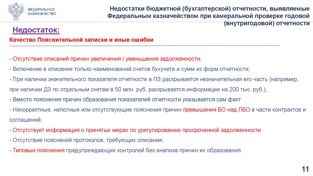 - Отсутствие описаний причин увеличения / уменьшения задолженности; - Включение в описание только наименований счетов бухучета