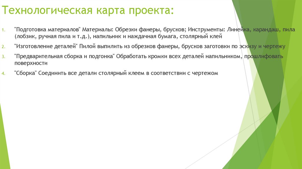 Технологическая карта проекта: