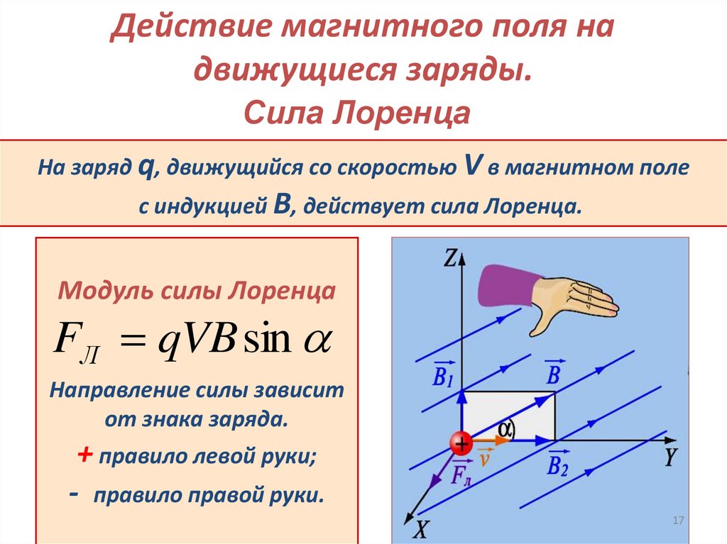 Действие магнитного поля на движущиеся заряды.