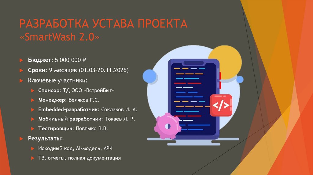 РАЗРАБОТКА УСТАВА ПРОЕКТА «SmartWash 2.0»