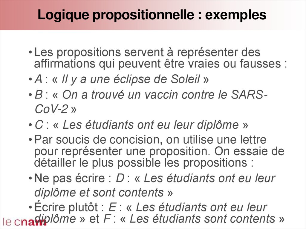 Logique propositionnelle : exemples