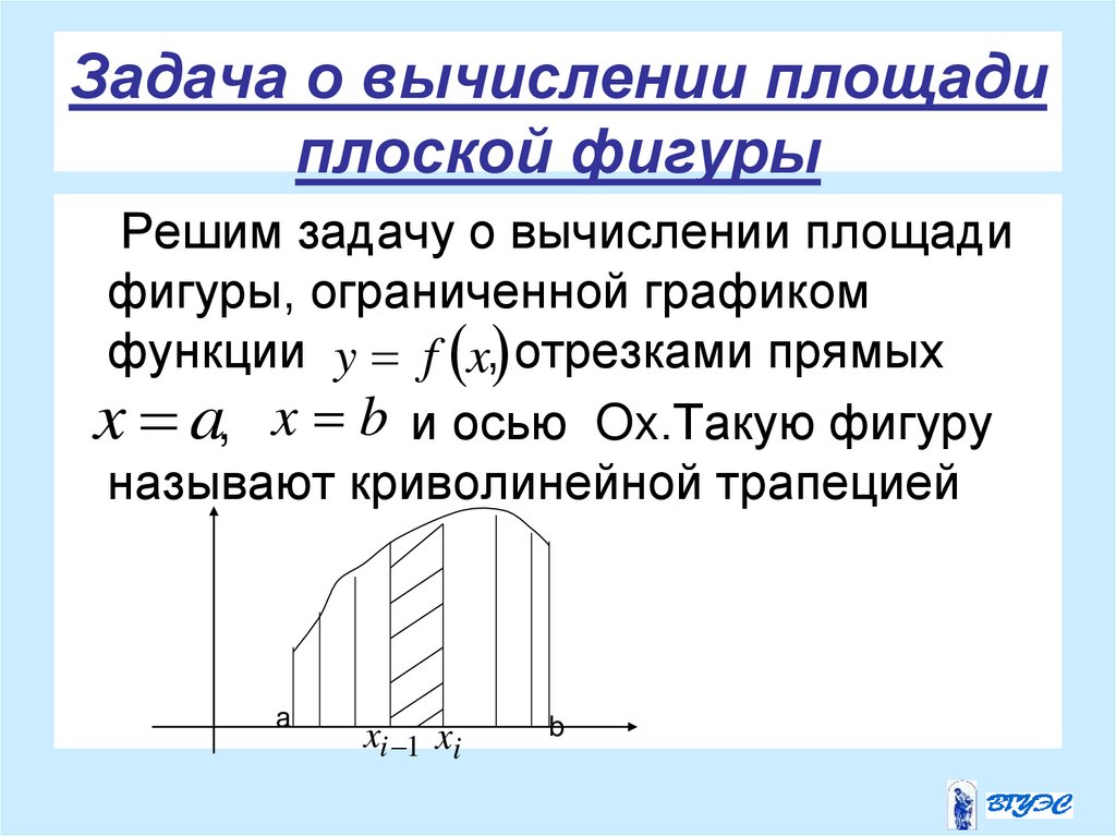 Задача о вычислении площади плоской фигуры