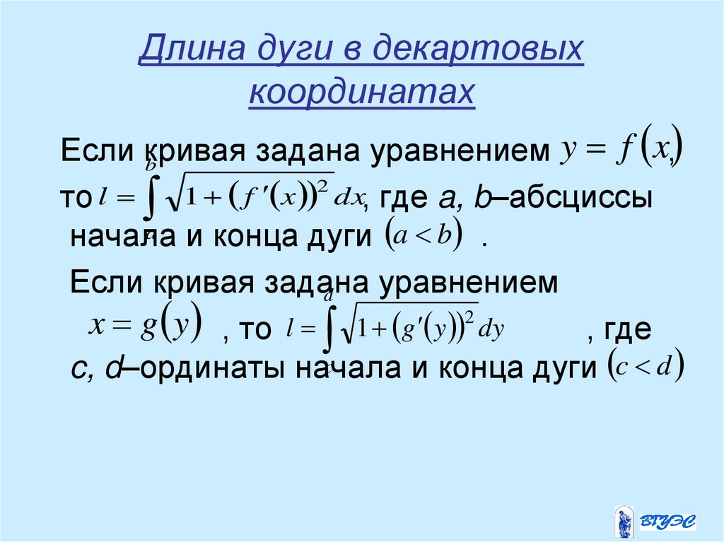 Длина дуги в декартовых координатах