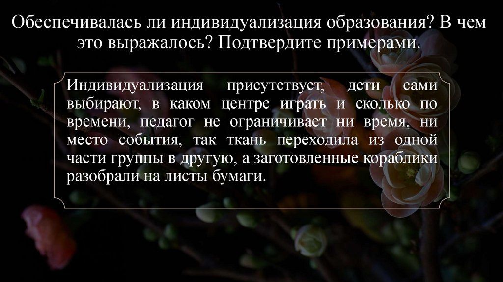 Обеспечивалась ли индивидуализация образования? В чем это выражалось? Подтвердите примерами.