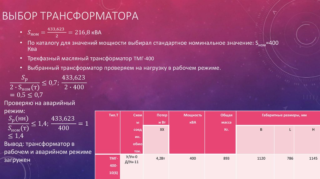Выбор трансформатора