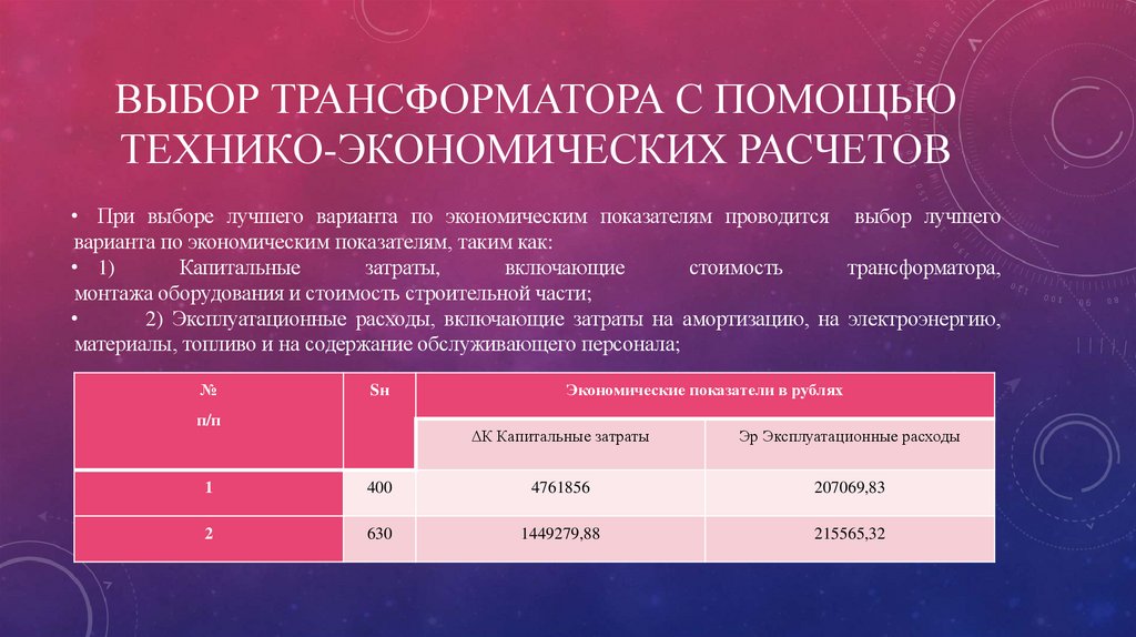 Выбор трансформатора с помощью технико-экономических расчетов
