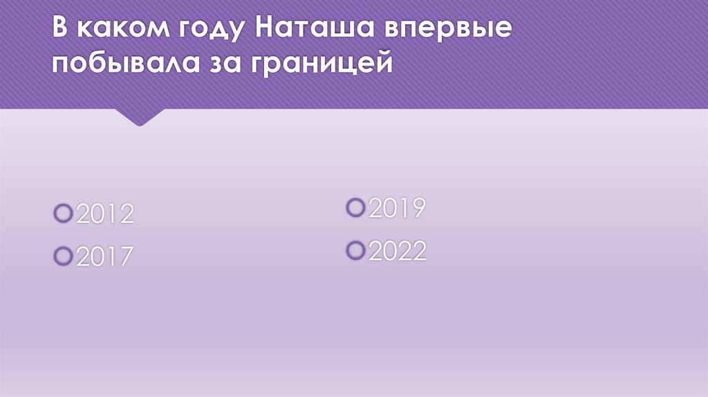 В каком году Наташа впервые побывала за границей