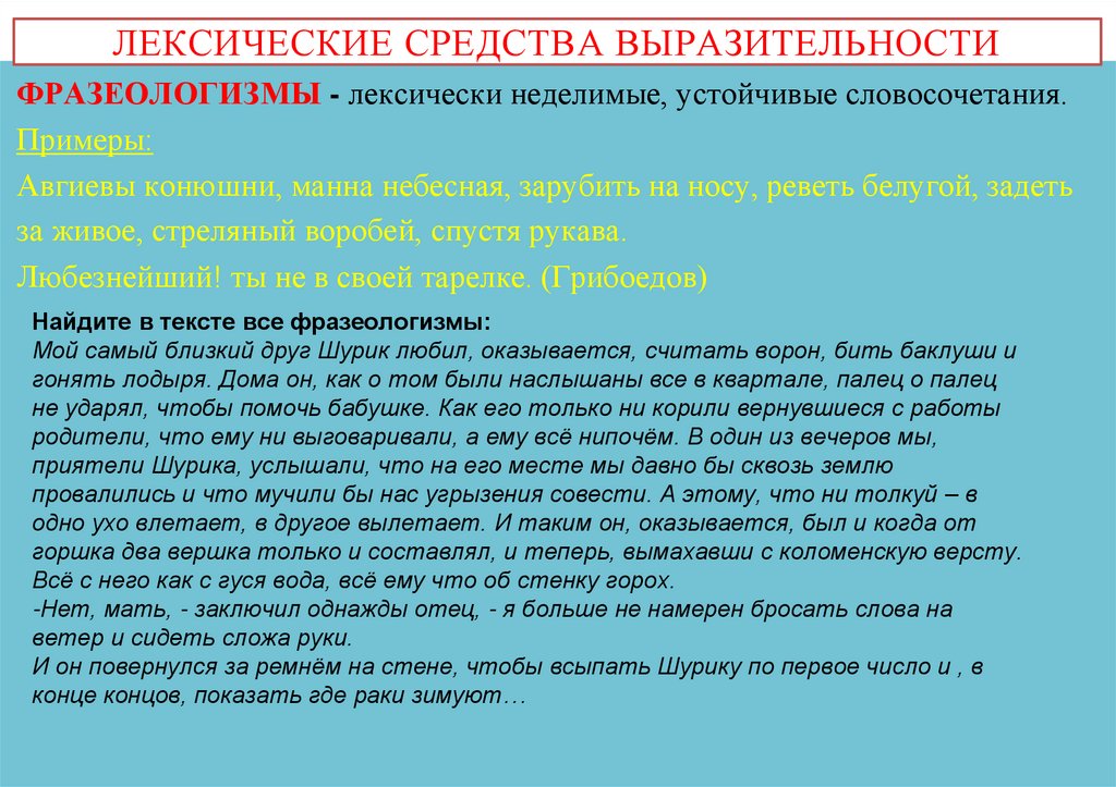 ЛЕКСИЧЕСКИЕ СРЕДСТВА ВЫРАЗИТЕЛЬНОСТИ