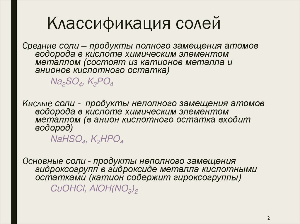 Классификация солей