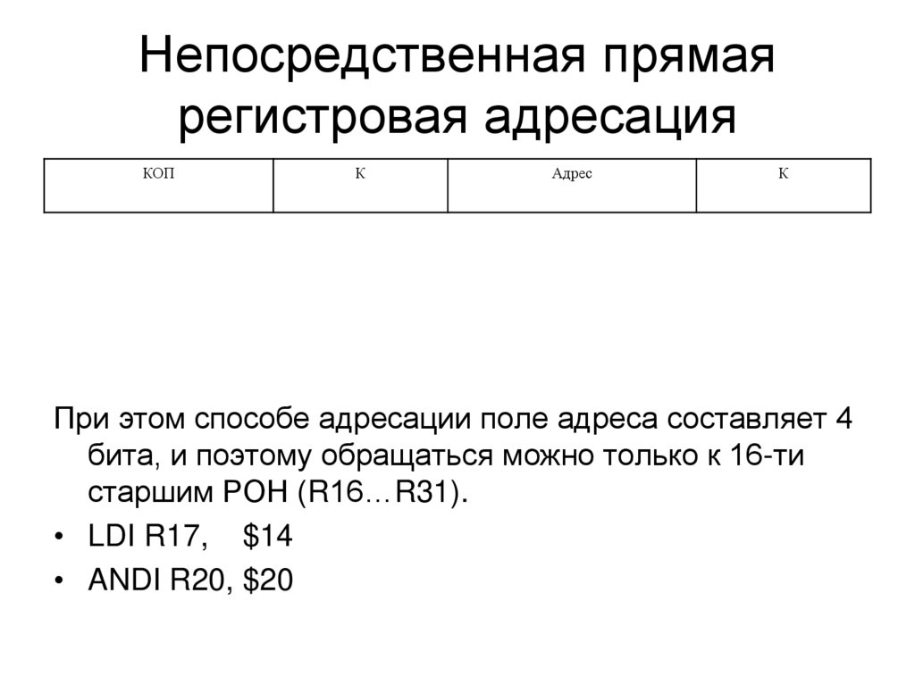 Непосредственная прямая регистровая адресация