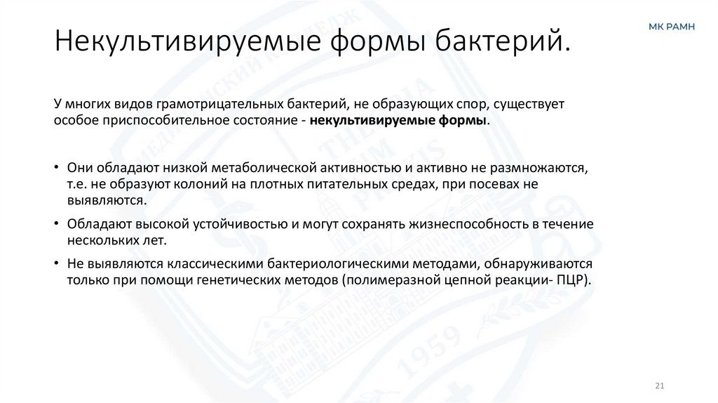 Некультивируемые формы бактерий.