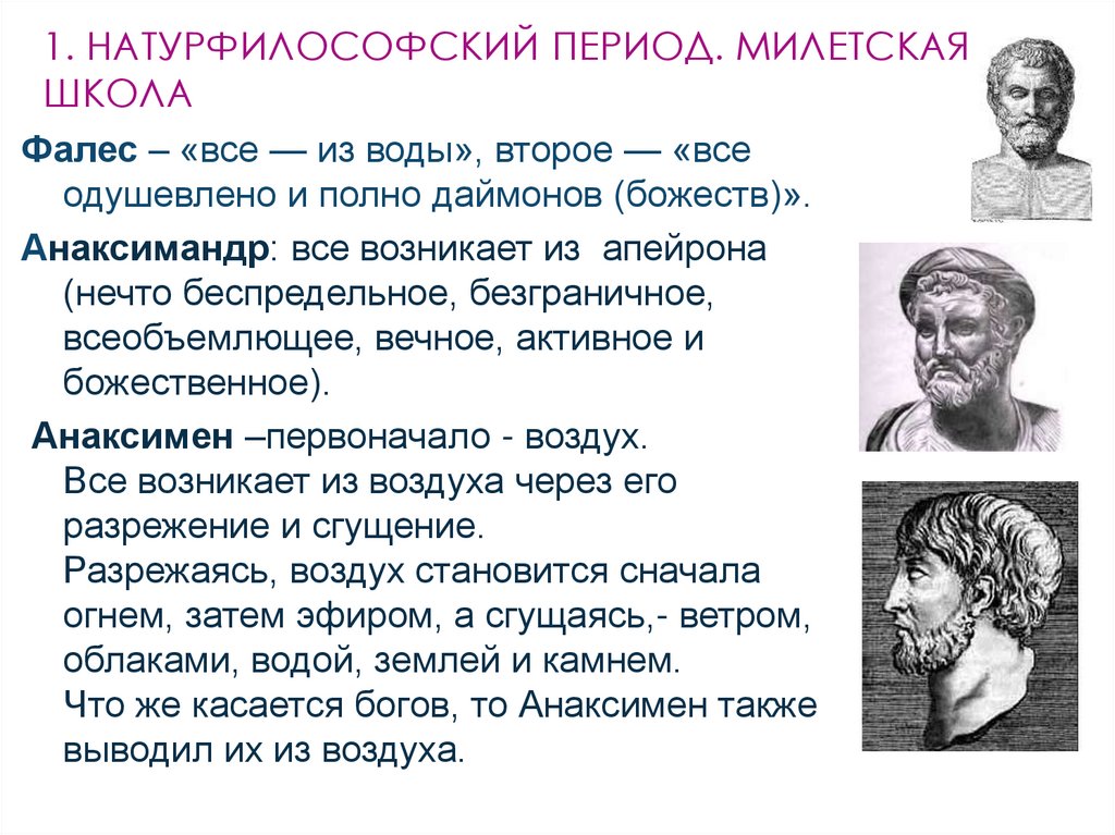 1. Натурфилософский период. Милетская школа