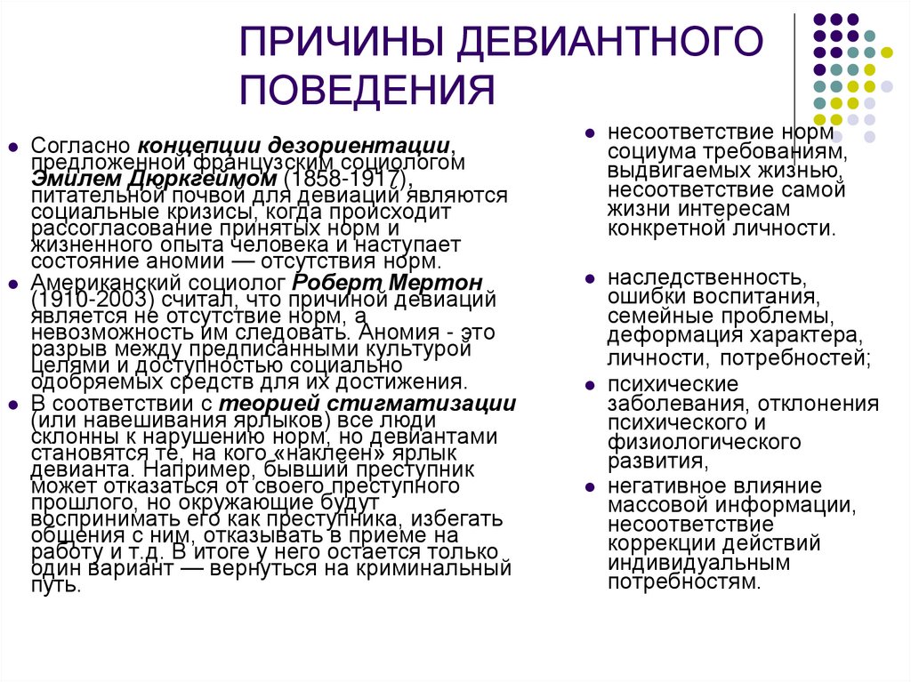 ПРИЧИНЫ ДЕВИАНТНОГО ПОВЕДЕНИЯ