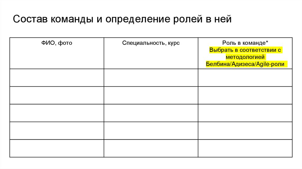 Состав команды и определение ролей в ней