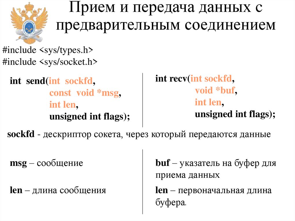 Прием и передача данных c предварительным соединением