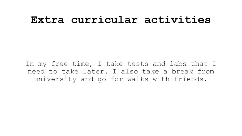 Extra curricular activities