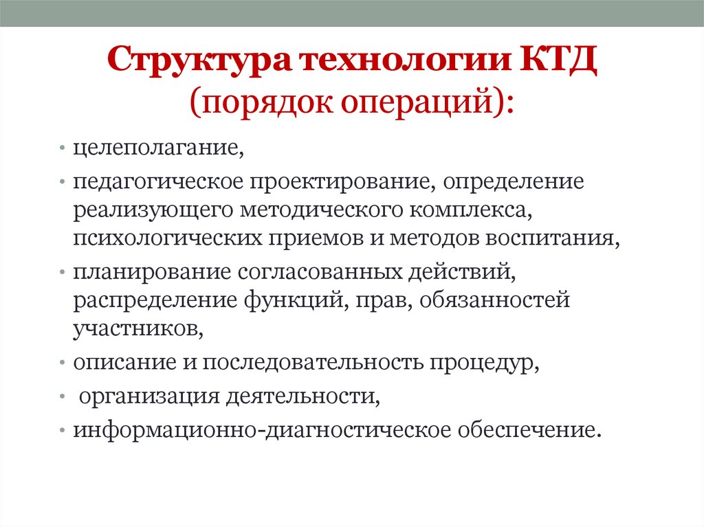 Структура технологии КТД (порядок операций):