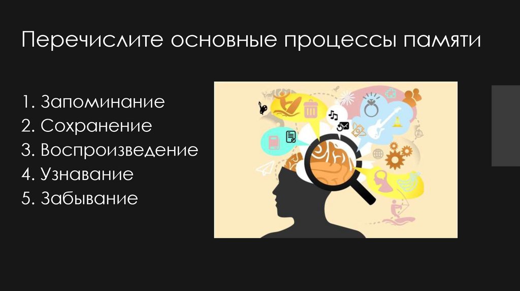 Перечислите основные процессы памяти
