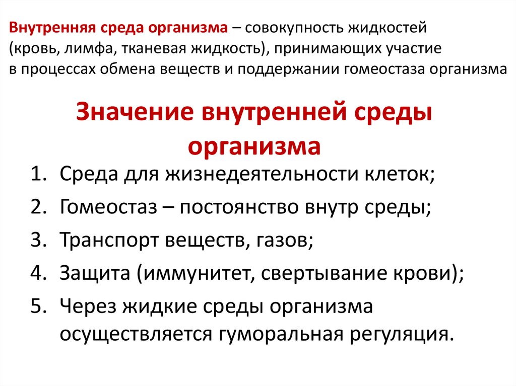 Значение внутренней среды организма