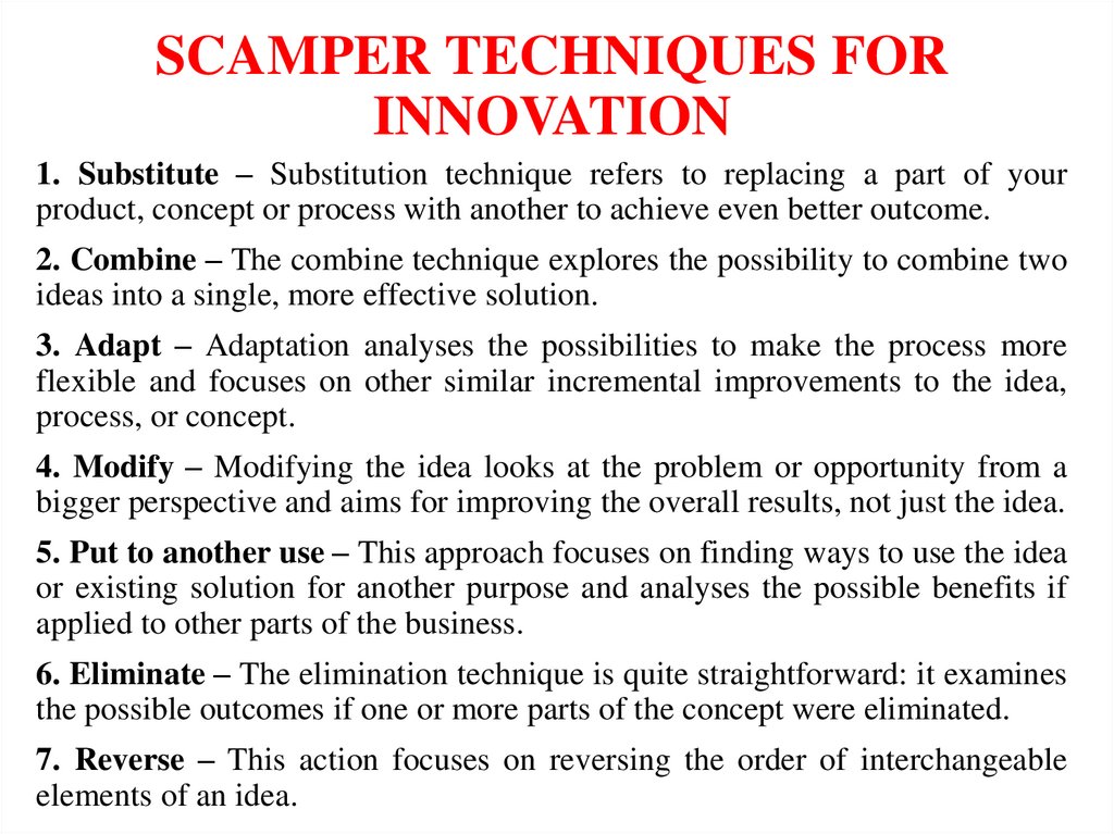 SCAMPER TECHNIQUES FOR INNOVATION