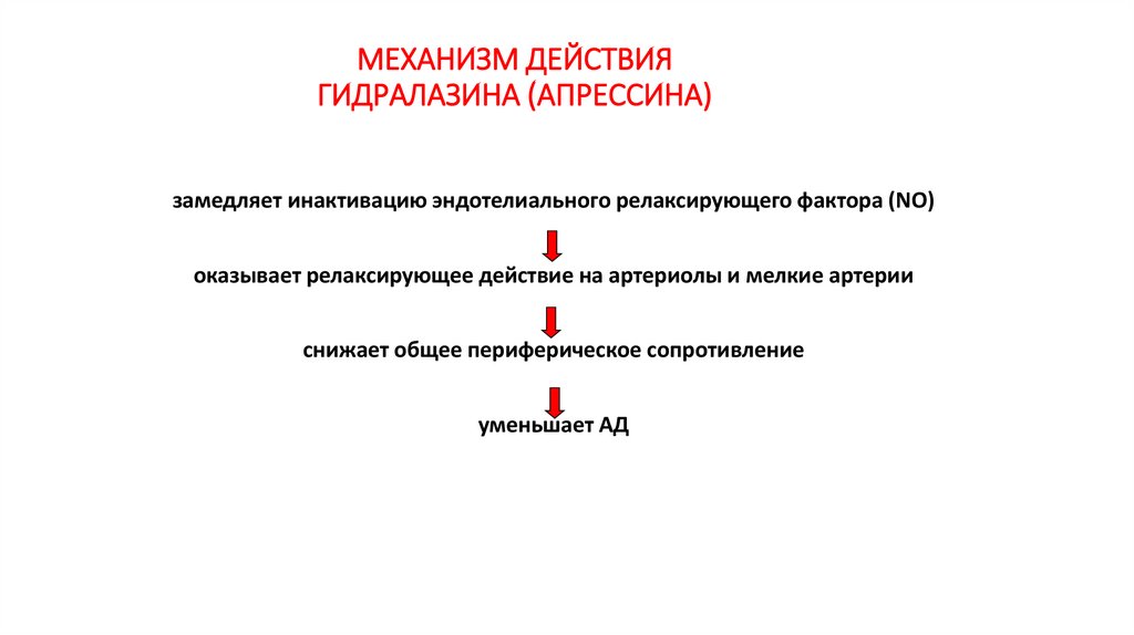 МЕХАНИЗМ ДЕЙСТВИЯ ГИДРАЛАЗИНА (АПРЕССИНА)