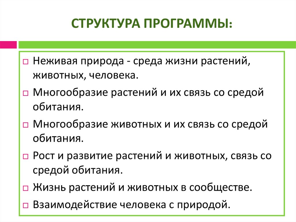 СТРУКТУРА ПРОГРАММЫ: