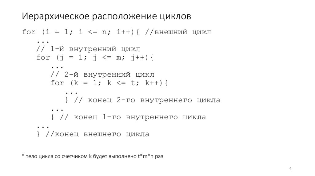 Иерархическое расположение циклов