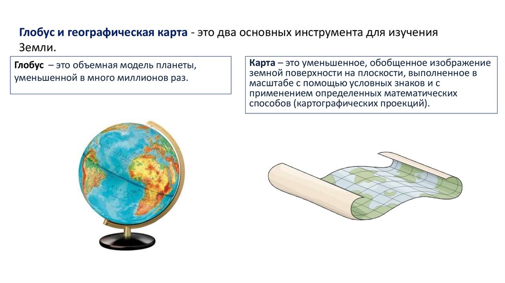 Глобус и географическая карта - это два основных инструмента для изучения Земли.