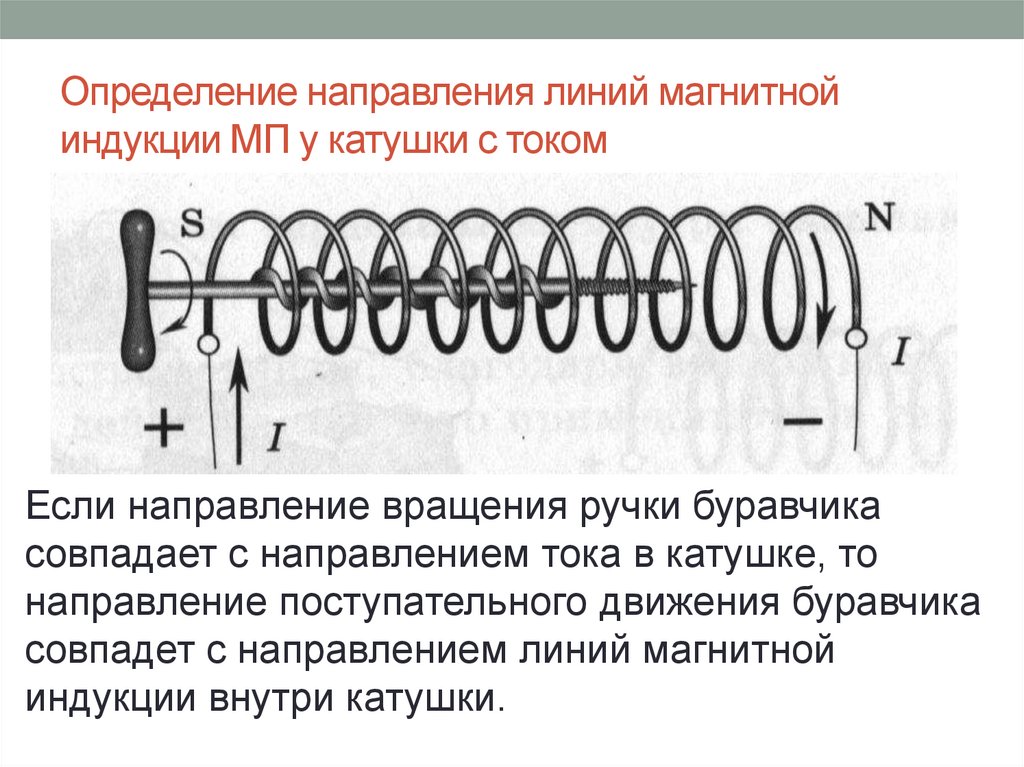 Определение направления линий магнитной индукции МП у катушки с током