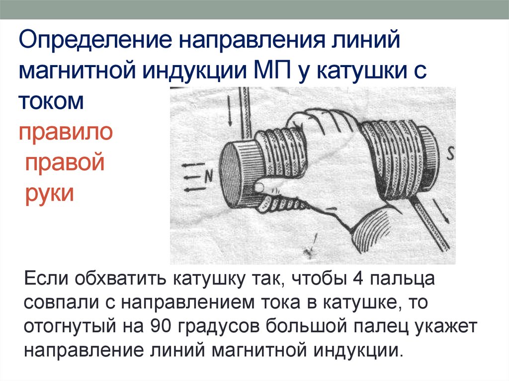 Определение направления линий магнитной индукции МП у катушки с током правило правой руки
