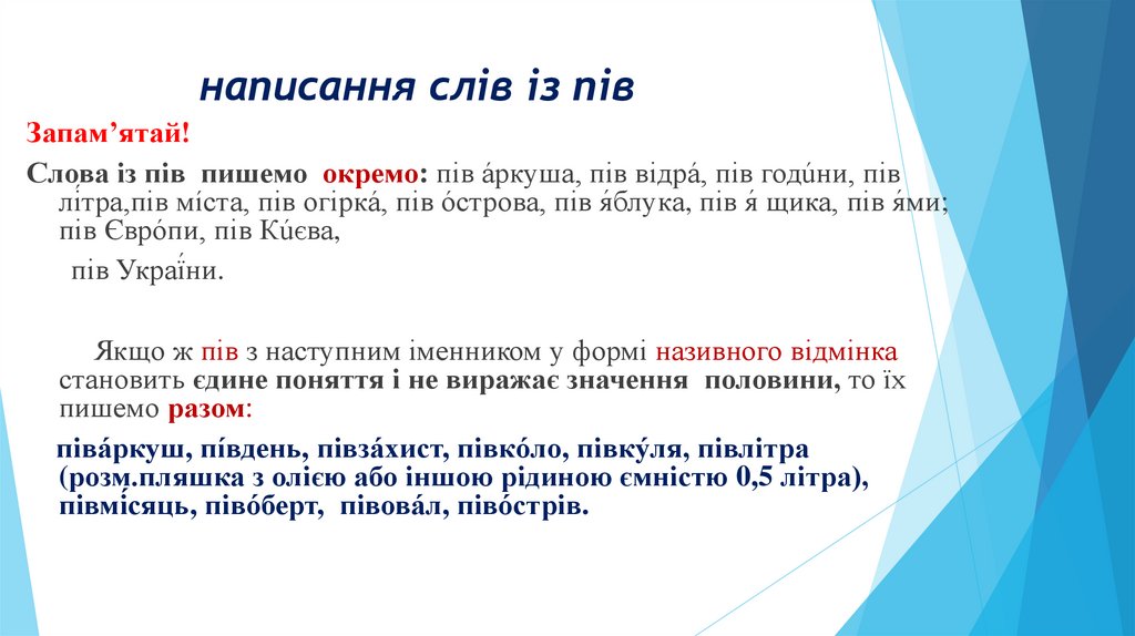написання слів із пів