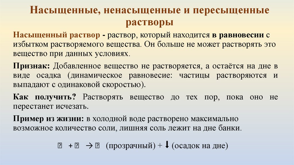 Насыщенные, ненасыщенные и пересыщенные растворы