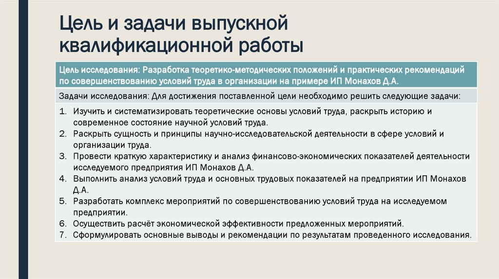 Цель и задачи выпускной квалификационной работы