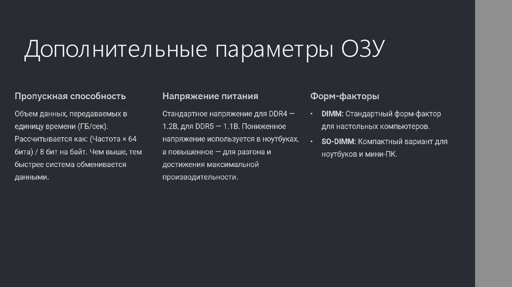 Дополнительные параметры ОЗУ
