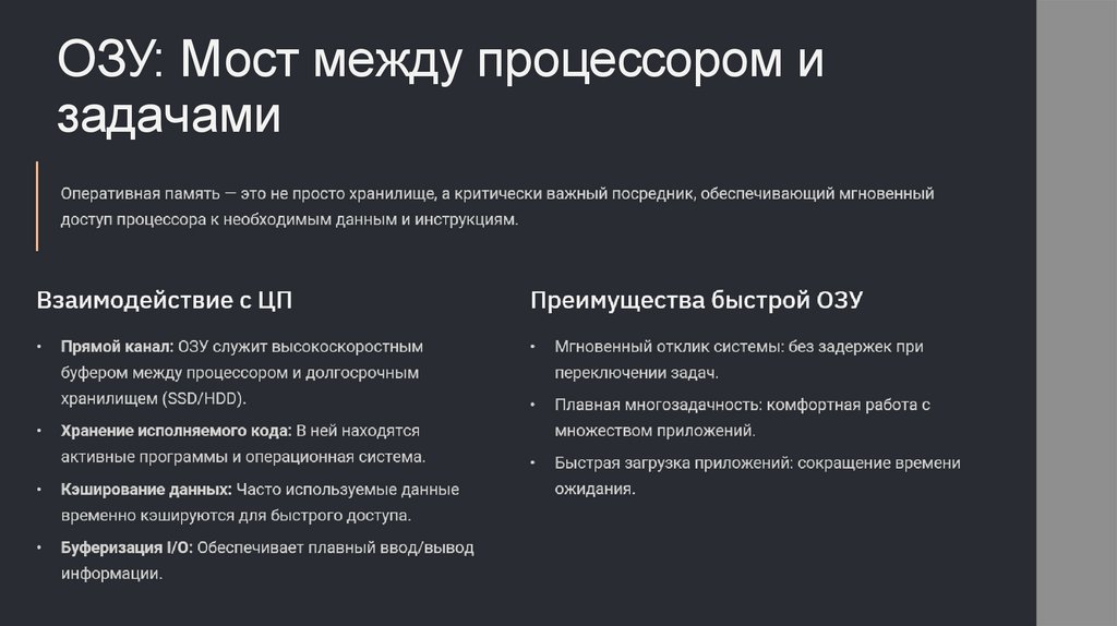ОЗУ: Мост между процессором и задачами